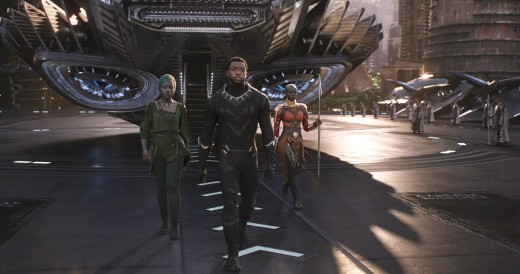Chadwick Boseman as Black Panther, Danai Gurira as Okoye, and Lupita Nyong'o as Nakia. Photo courtesy of he Walt Disney Company. 
