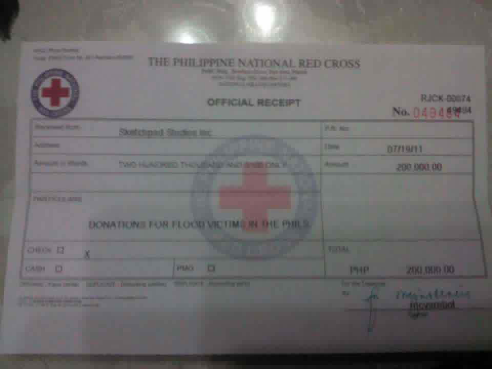 Official receipt of donations to the Philippine National Red Cross posted on Metro Comic Con Facebook group page